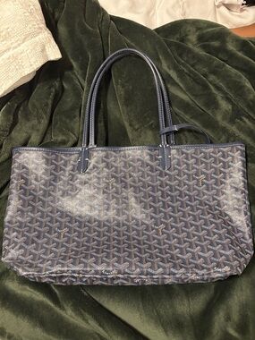 Navy Blue Chevron Tote with Double Handles